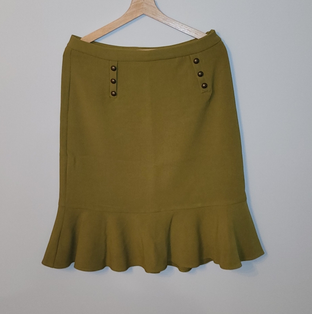 Together Green Midi Trumpet Skirt with Ruffled Hem